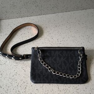 Black Leather Crossbody Bag with Chain Accent